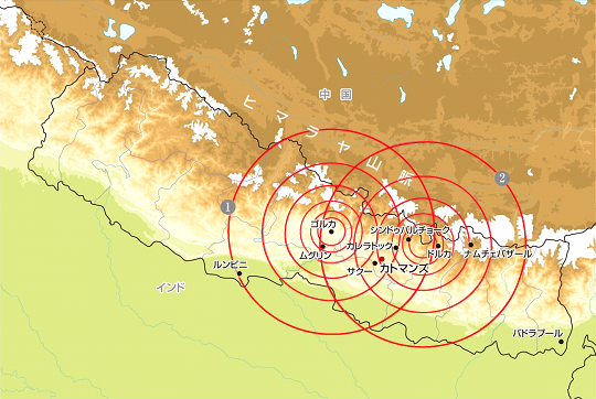 ネパール大地震の被害状況地図