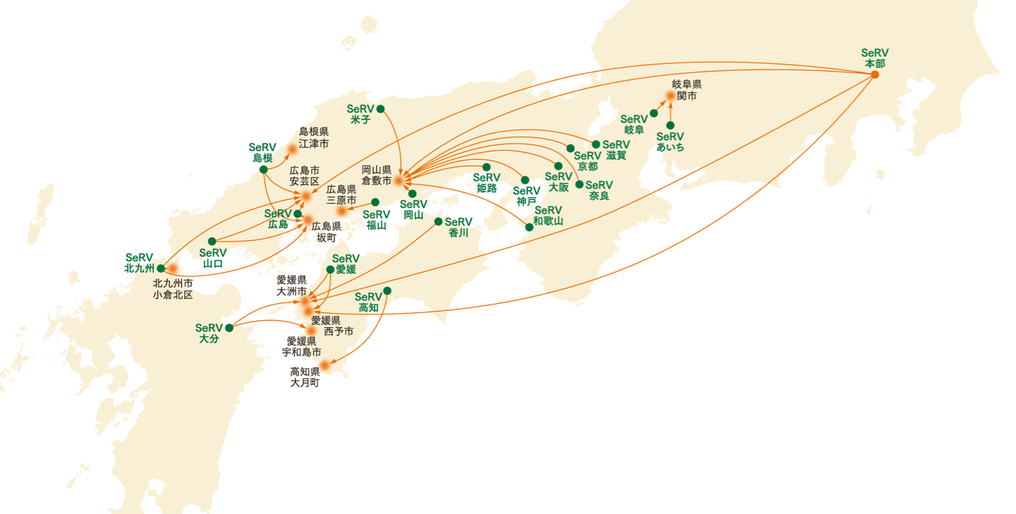 平成30年7月豪雨におけるSeRVの活動 地図